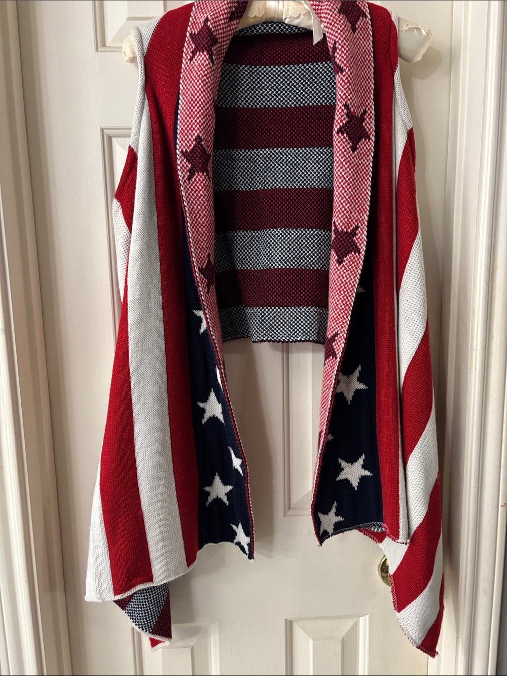Red, White & Blue Star-Stripes Sweater Poncho Cape